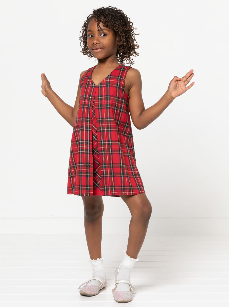 Vivian Kids Dress By Style Arc - Sleeveless A-line dress with inverted pleat, for kids 2-14 (Layered)