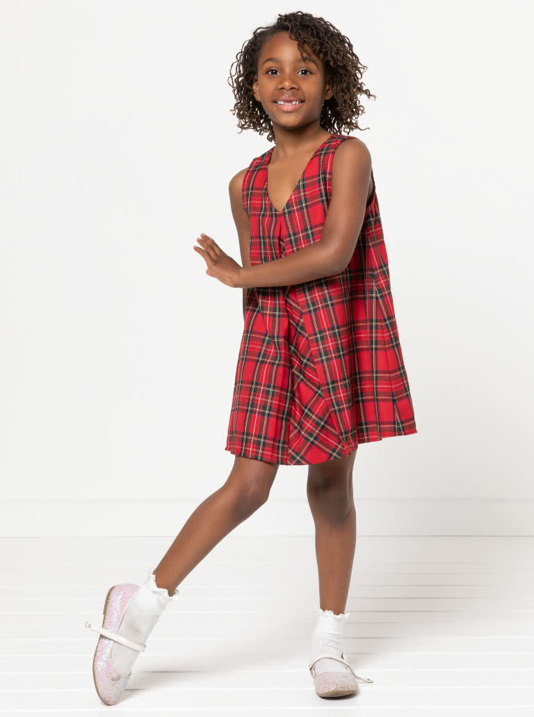 Vivian Kids Dress By Style Arc - Sleeveless A-line dress with inverted pleat, for kids 2-14 (Layered)