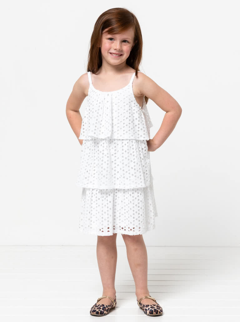 Wilma Kids Dress By Style Arc - Gathered three-tiered dress with full lining and thin straps, for kids 2- 8.