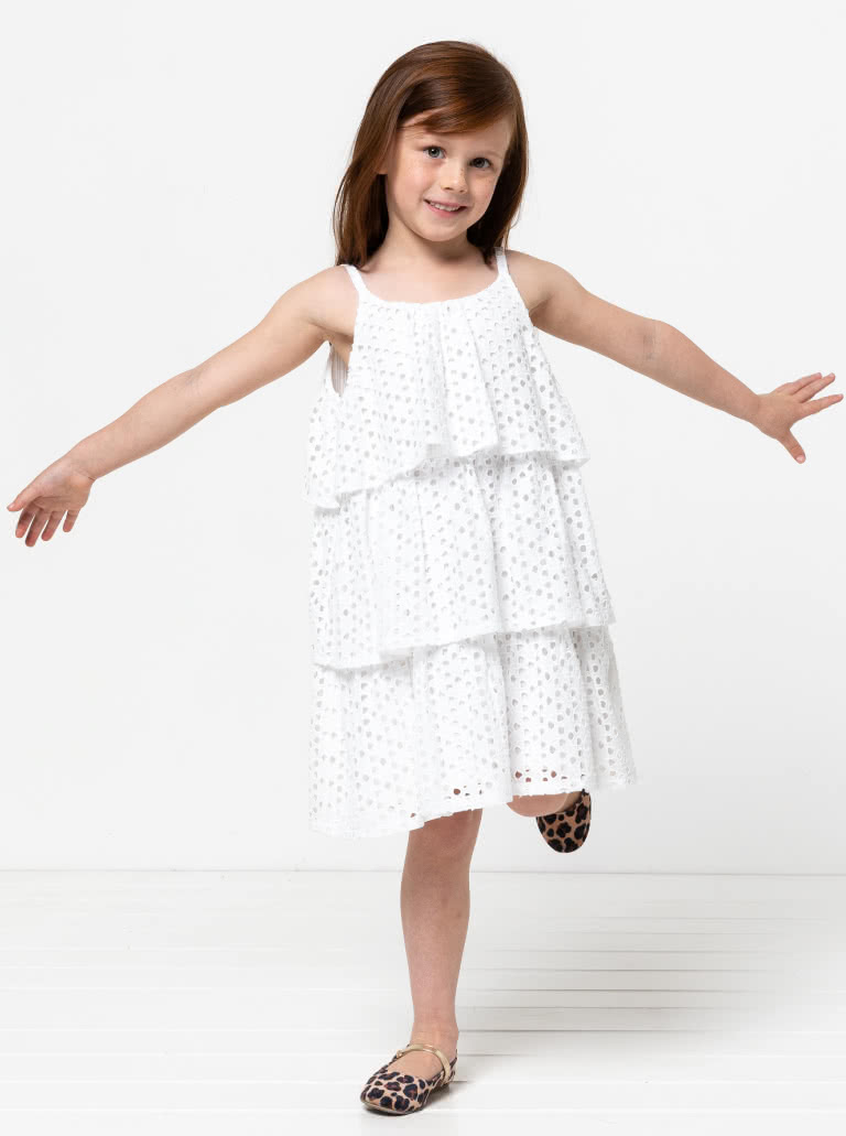 Wilma Kids Dress By Style Arc - Gathered three-tiered dress with full lining and thin straps, for kids 2- 8.