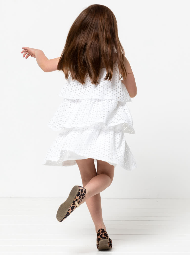 Wilma Kids Dress By Style Arc - Gathered three-tiered dress with full lining and thin straps, for kids 2- 8.