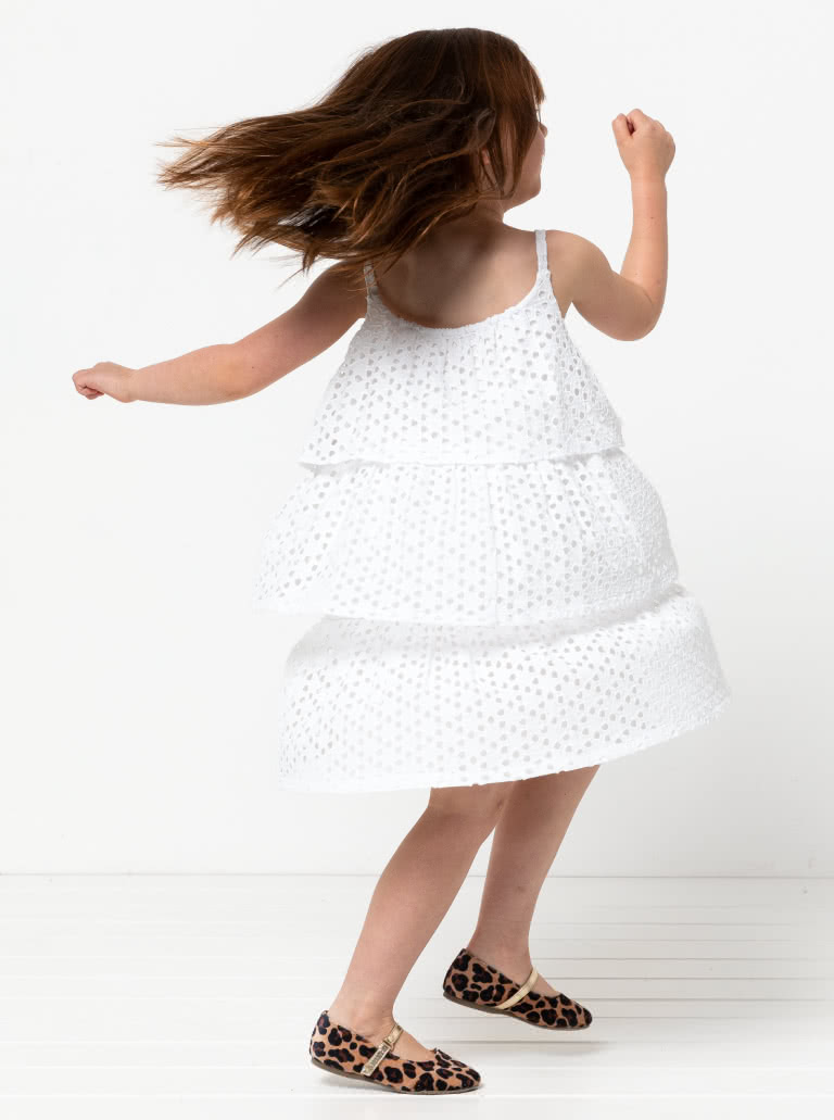 Wilma Kids Dress By Style Arc - Gathered three-tiered dress with full lining and thin straps, for kids 2- 8.