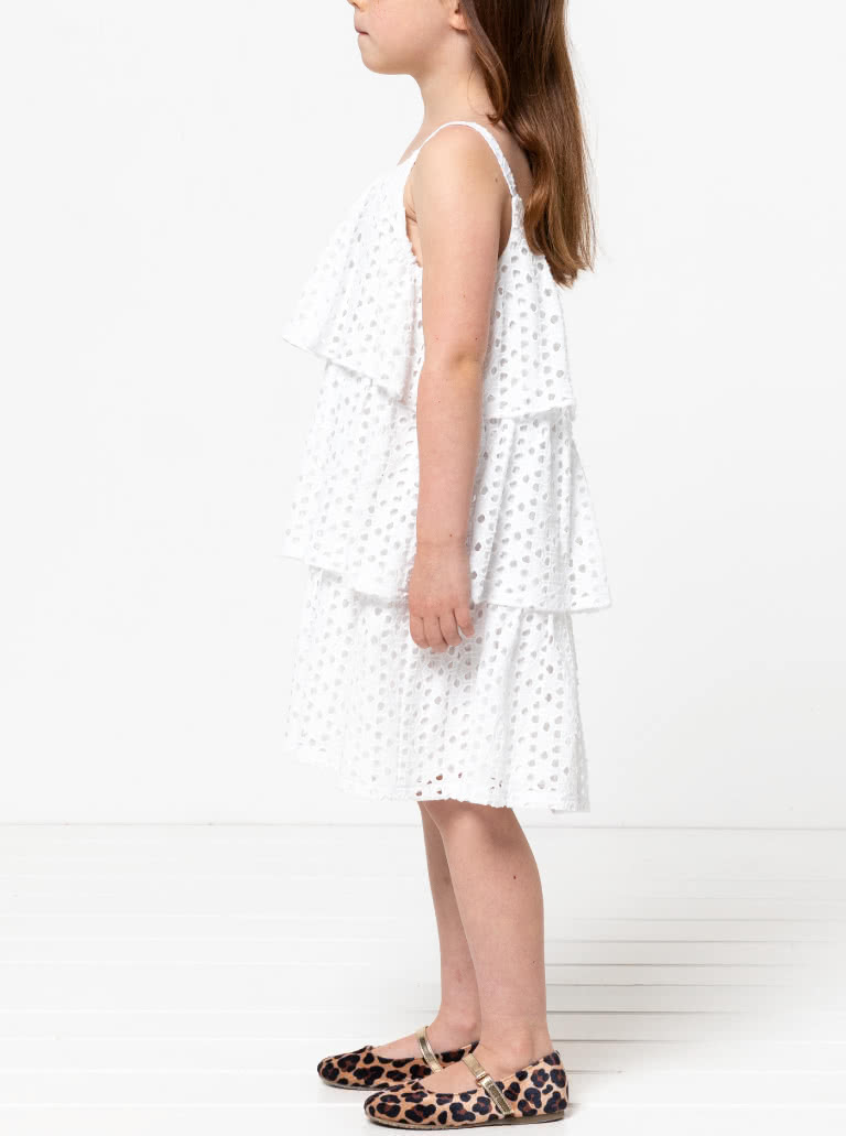 Wilma Kids Dress By Style Arc - Gathered three-tiered dress with full lining and thin straps, for kids 2- 8.