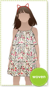 Wilma Kids Dress By Style Arc - Gathered three-tiered dress with full lining and thin straps, for kids 2- 8.