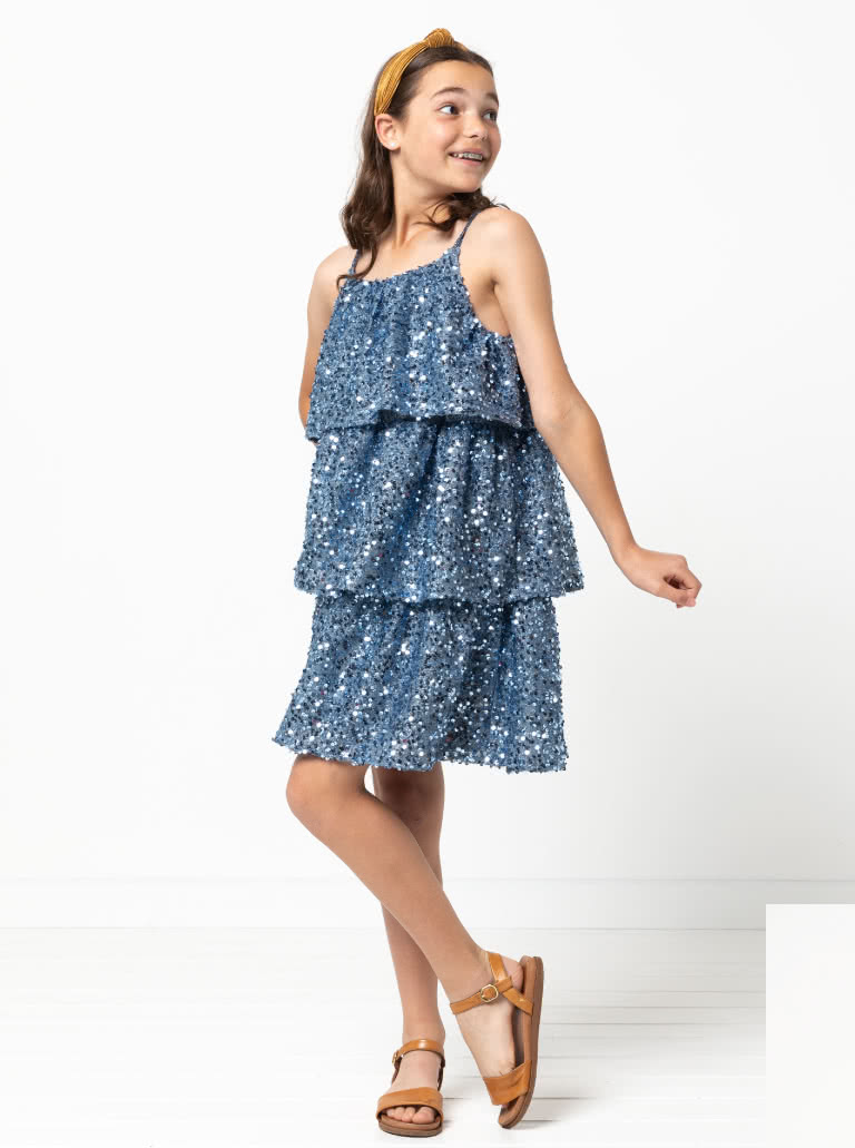 Wilma Teens Dress By Style Arc - Pull-on tiered party dress with elastic at underarms and back for teens 8-16