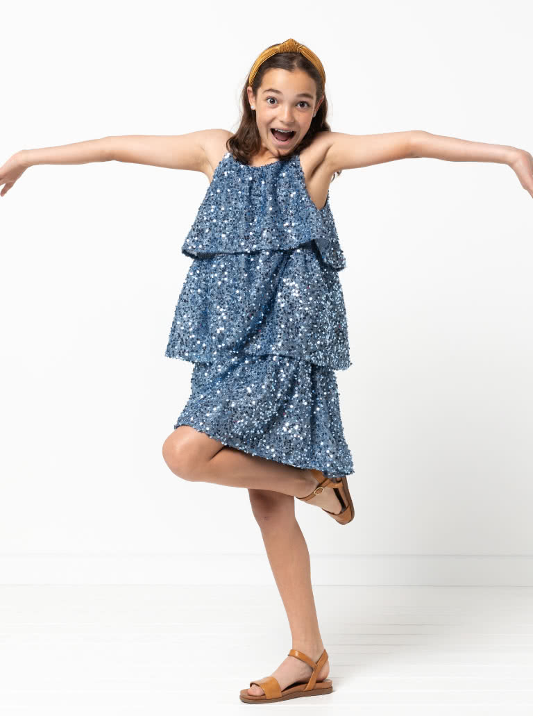 Wilma Teens Dress By Style Arc - Pull-on tiered party dress with elastic at underarms and back for teens 8-16