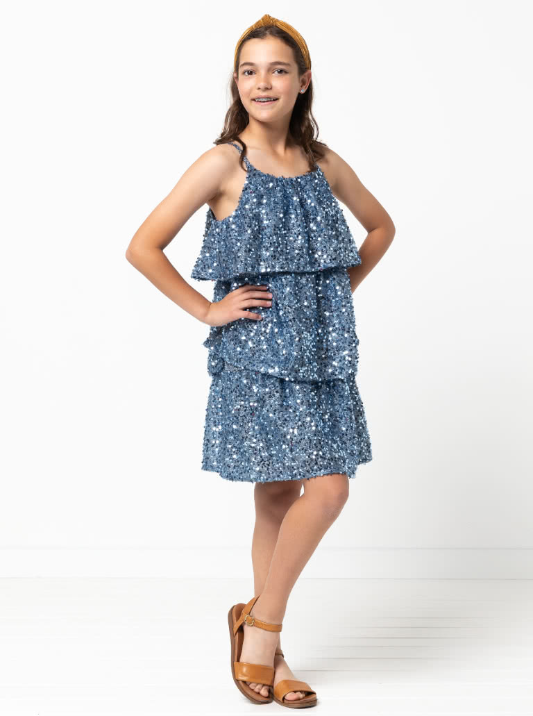 Wilma Teens Dress By Style Arc - Pull-on tiered party dress with elastic at underarms and back for teens 8-16