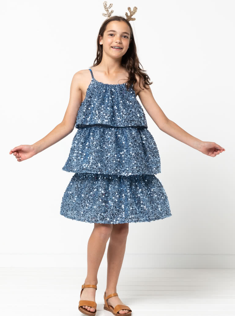 Wilma Teens Dress By Style Arc - Pull-on tiered party dress with elastic at underarms and back for teens 8-16