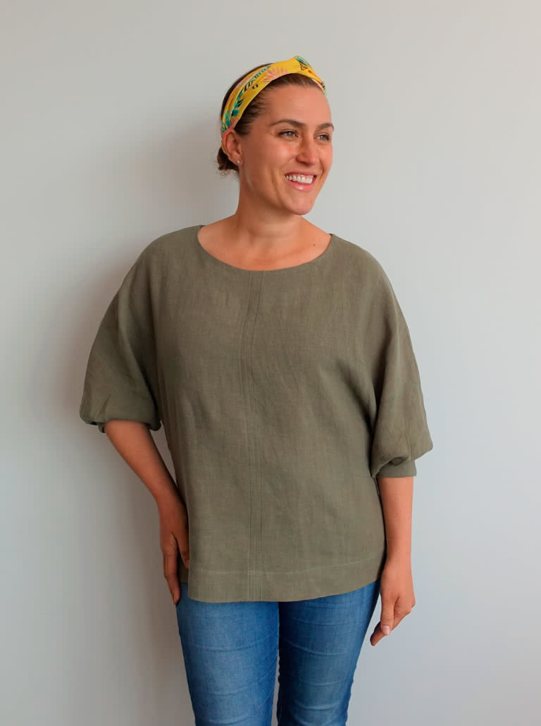 Wilma Woven Top By Style Arc - Square shaped slip on top featuring a gusseted dolman sleeve.