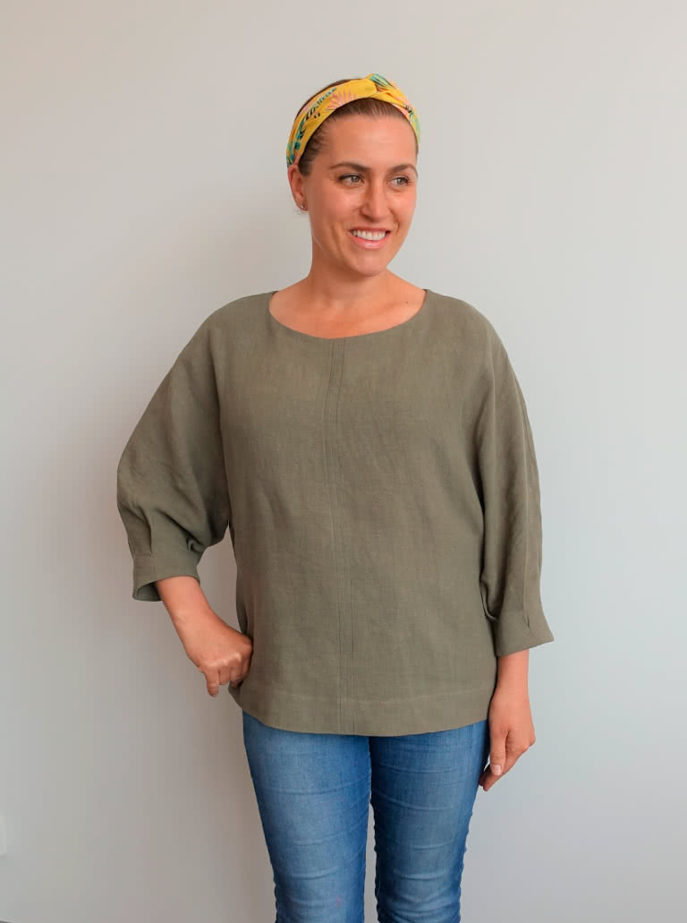Wilma Woven Top By Style Arc - Square shaped slip on top featuring a gusseted dolman sleeve.