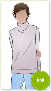 Winnie Knit Top Sewing Pattern By Style Arc - Funnel neck sweater with wide hems
