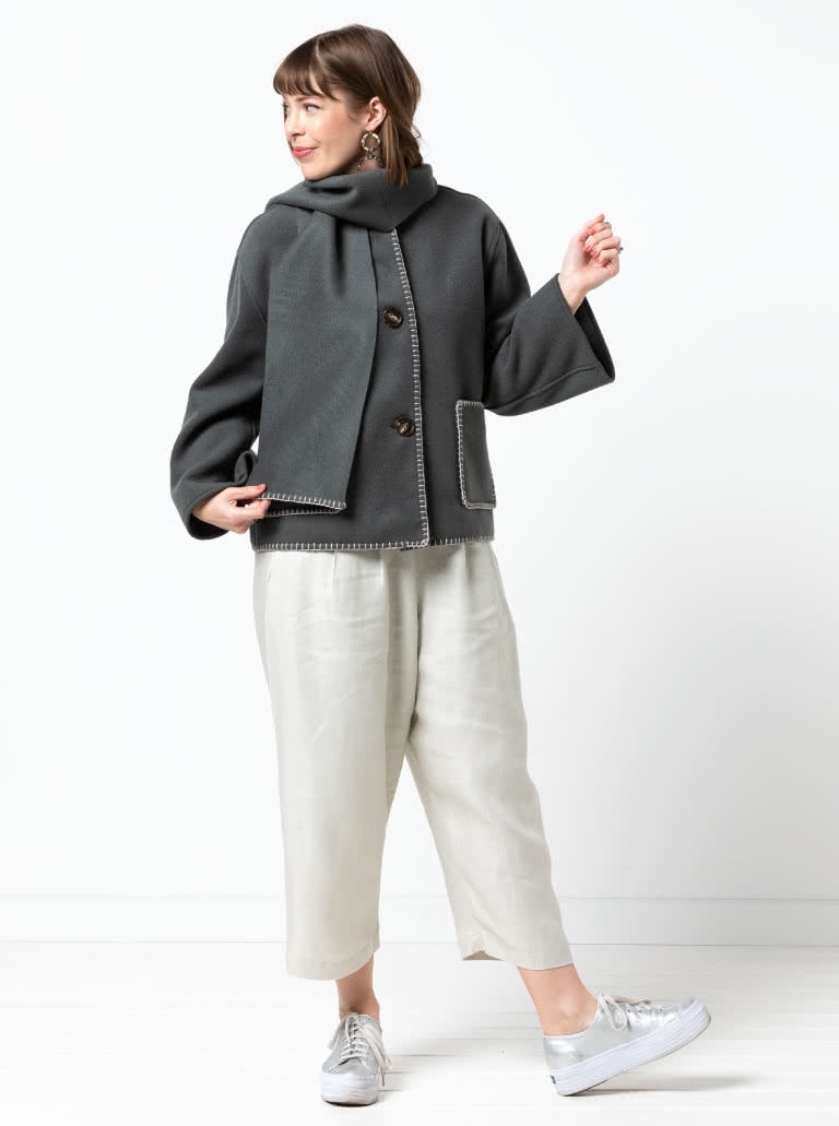 Wren Jacket By Style Arc - Square shaped jacket & scarf with blanket stitch finish