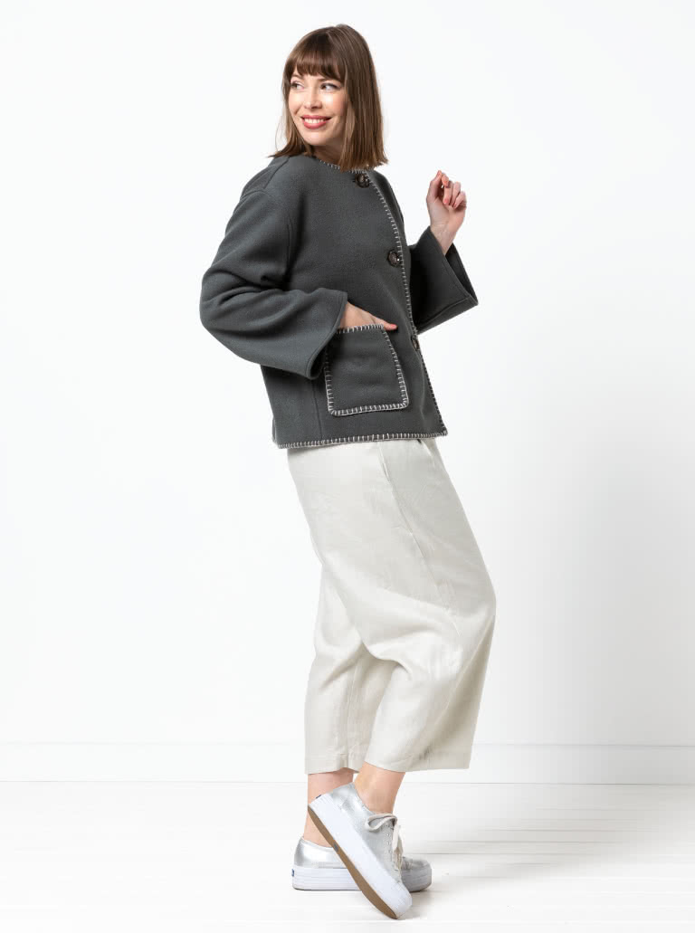 Wren Jacket By Style Arc - Square shaped jacket & scarf with blanket stitch finish