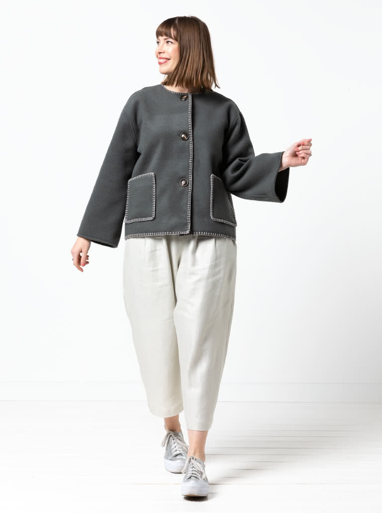 Wren Jacket By Style Arc - Square shaped jacket & scarf with blanket stitch finish