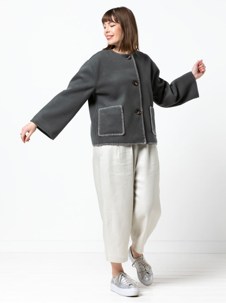 Wren Jacket By Style Arc - Square shaped jacket & scarf with blanket stitch finish