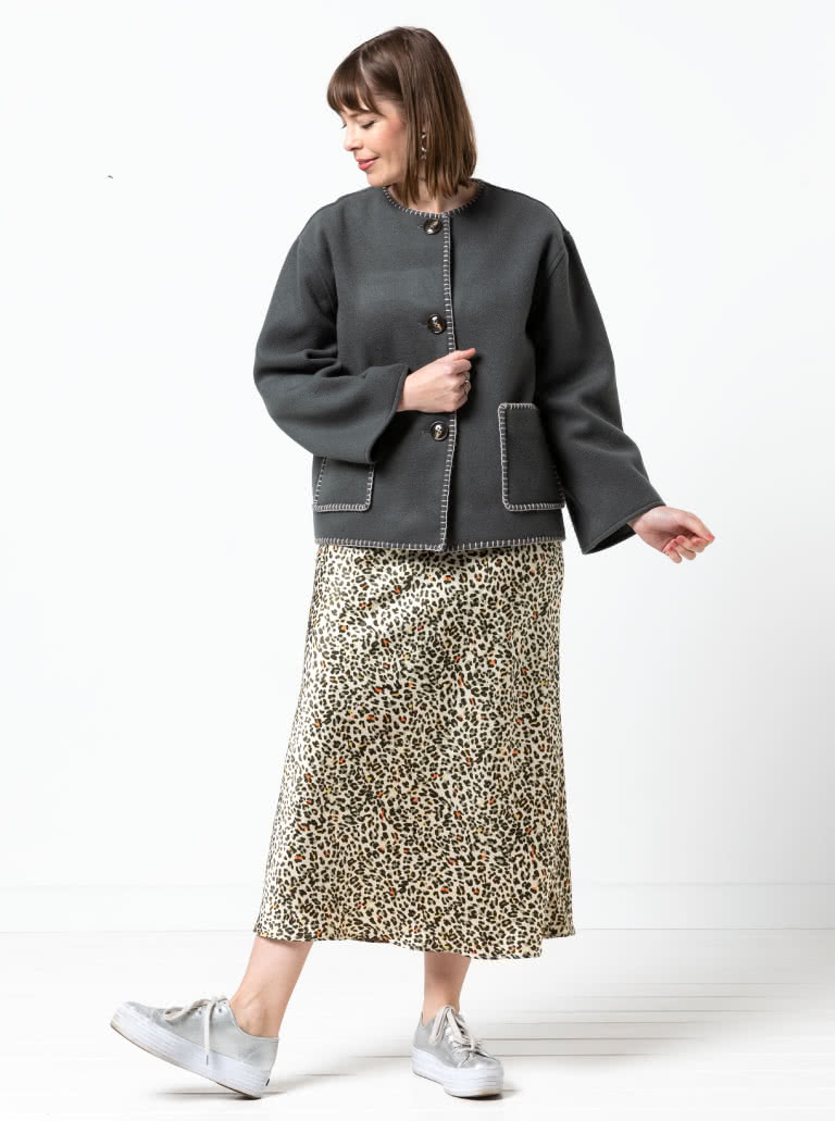 Wren Jacket By Style Arc - Square shaped jacket & scarf with blanket stitch finish