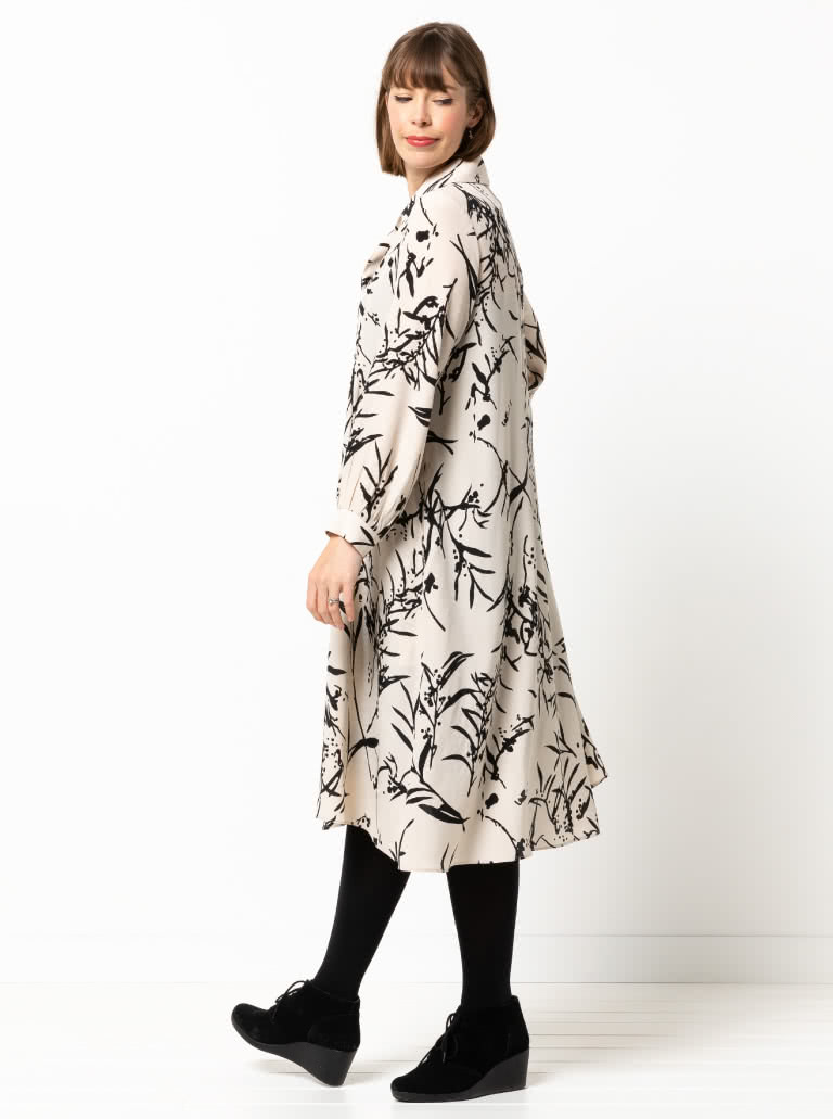 Xanthe Woven Dress By Style Arc - "A" line dress featuring front tucks, long sleeves, "V" neck and collar.