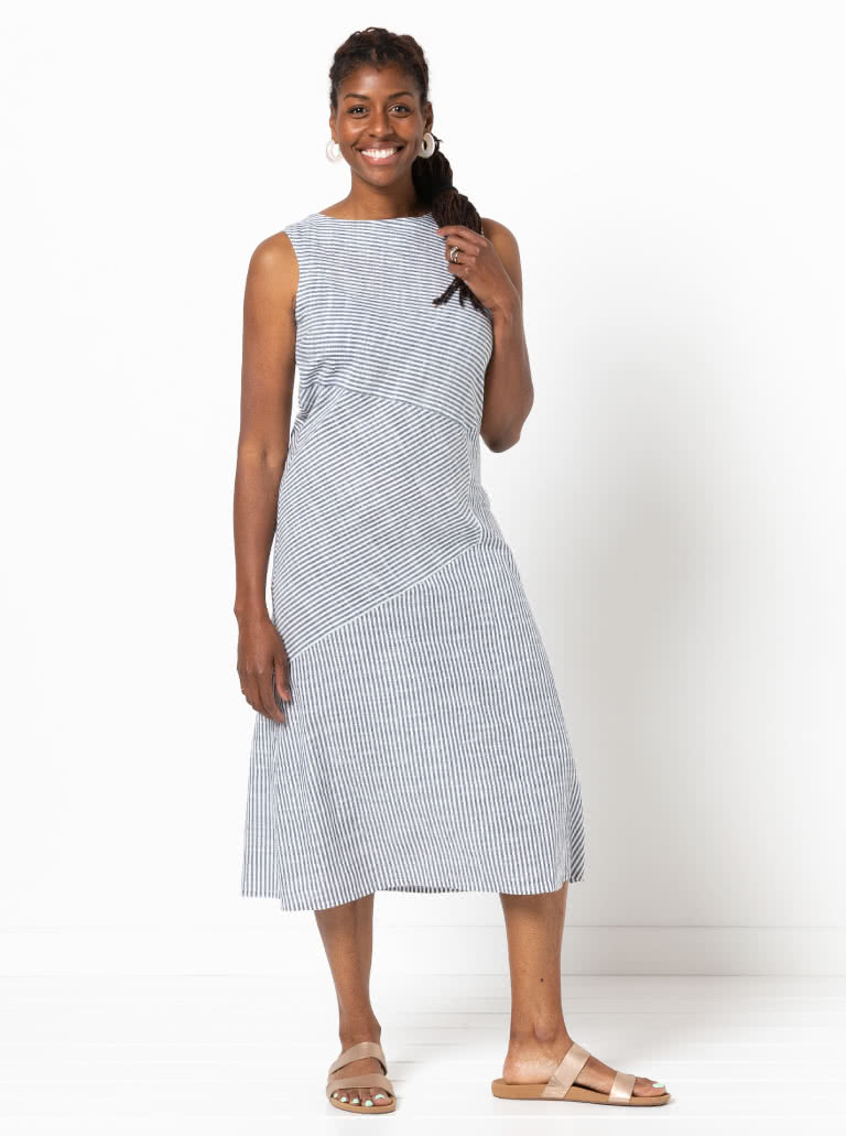 Yvette Woven Dress By Style Arc - "A" line asymmetrical sleeveless panelled dress with the option of a sleeve.