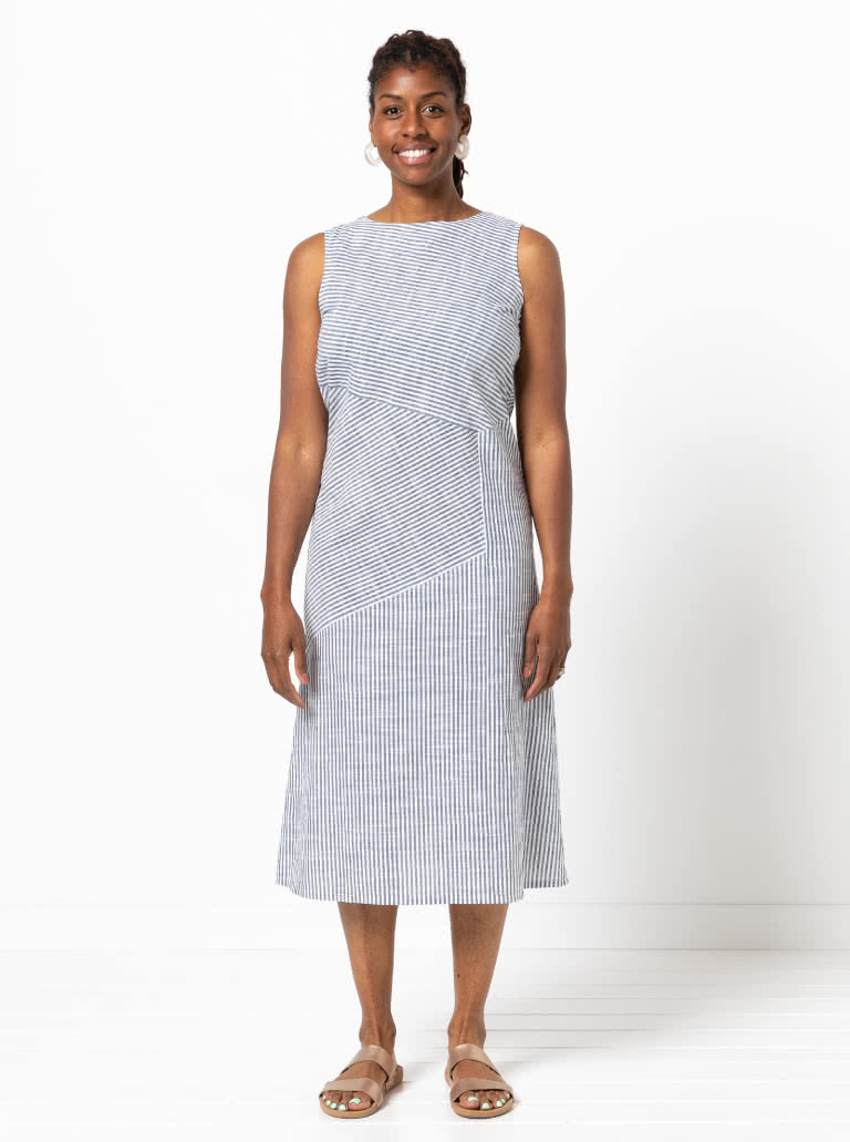 Yvette Woven Dress By Style Arc - "A" line asymmetrical sleeveless panelled dress with the option of a sleeve.