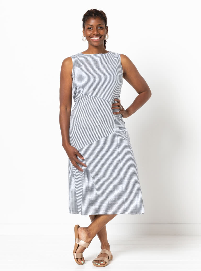 Yvette Woven Dress By Style Arc - "A" line asymmetrical sleeveless panelled dress with the option of a sleeve.