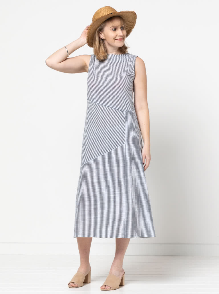 Yvette Woven Dress By Style Arc - "A" line asymmetrical sleeveless panelled dress with the option of a sleeve.