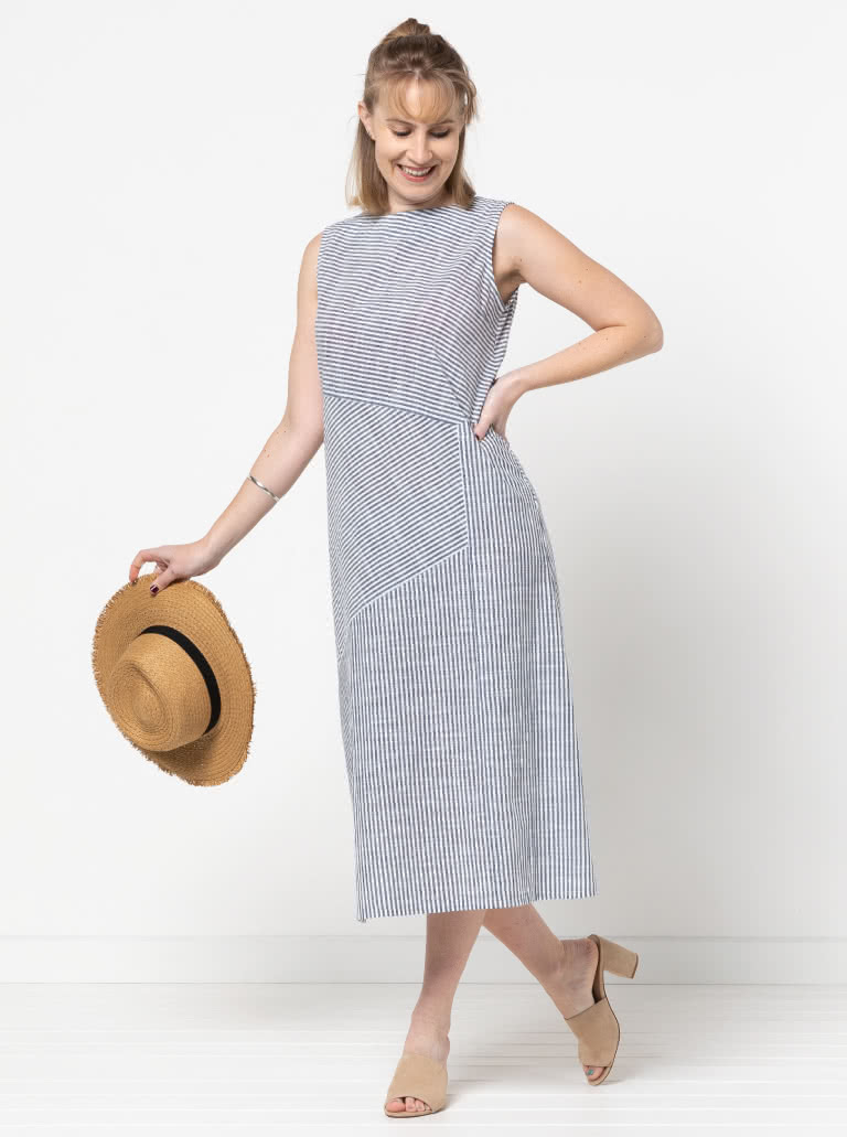 Yvette Woven Dress By Style Arc - "A" line asymmetrical sleeveless panelled dress with the option of a sleeve.