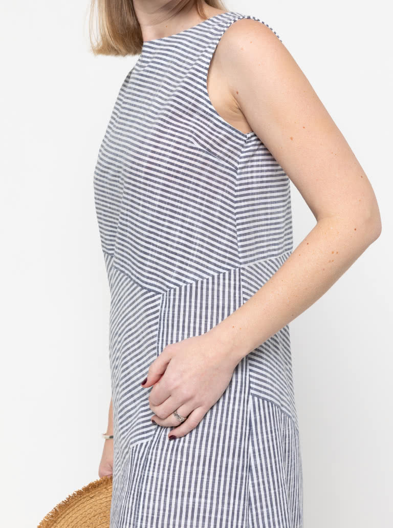 Yvette Woven Dress By Style Arc - "A" line asymmetrical sleeveless panelled dress with the option of a sleeve.