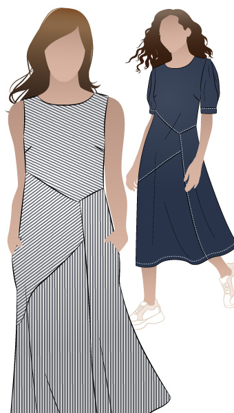 Yvette Woven Dress By Style Arc - "A" line asymmetrical sleeveless panelled dress with the option of a sleeve. Sewing Tutorial Click here for a step by step tutorial for the Yvette Woven Dress