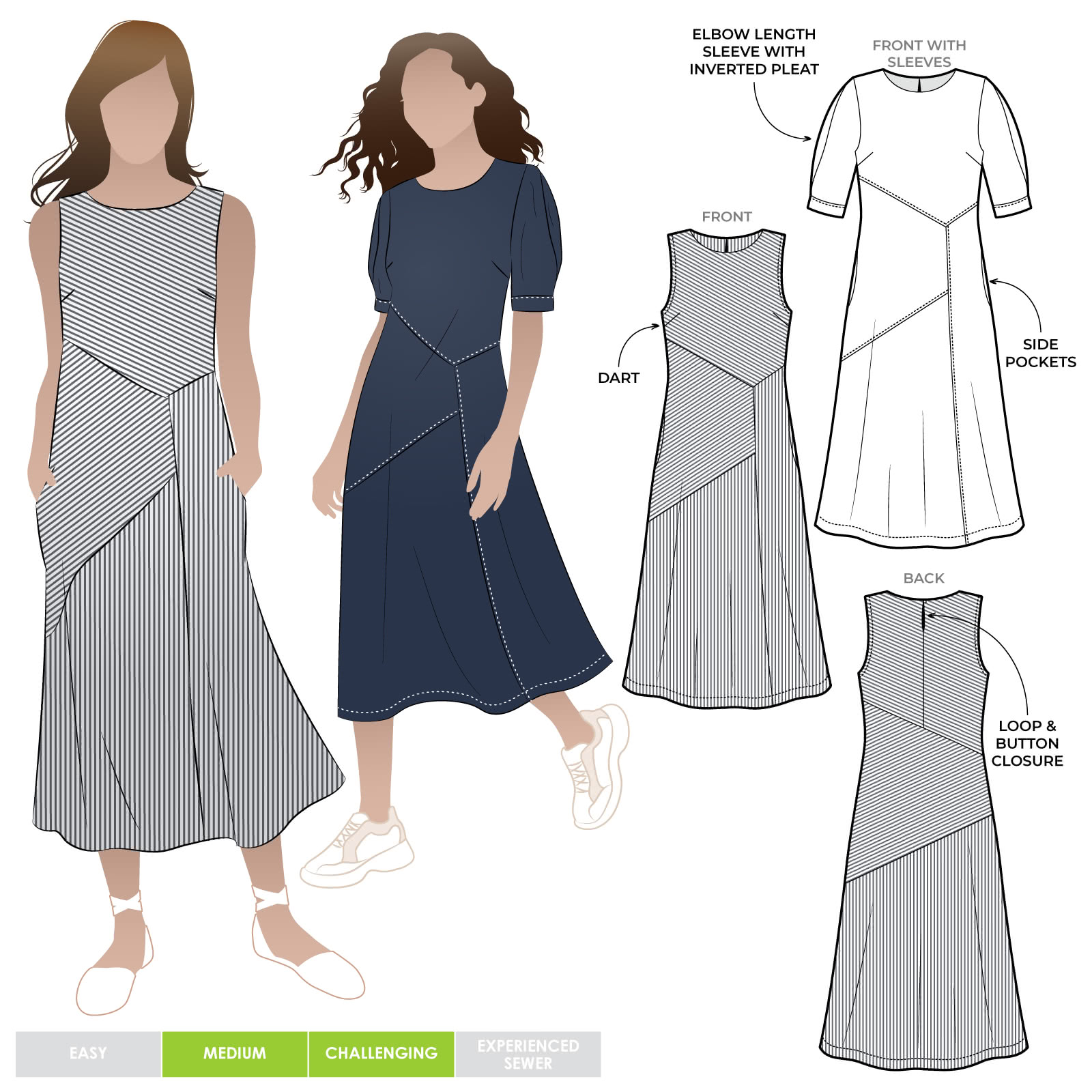 A-Line Maxi Dress PDF Sewing Pattern V-Neck Sleeveless