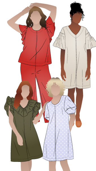 Zalia Woven Extension Pack By Style Arc - Change up your Zalia Top or Dress with this extension pack featuring a neck frill option and four sleeve options which are interchangeable with the original Zalia Woven Top and Dress sleeves. These new options cannot be used without the original Zalia Woven Top and Dress pattern. Important note - you will also need the original Zalia Woven Top and Dress sewing pattern to use this extension pack.