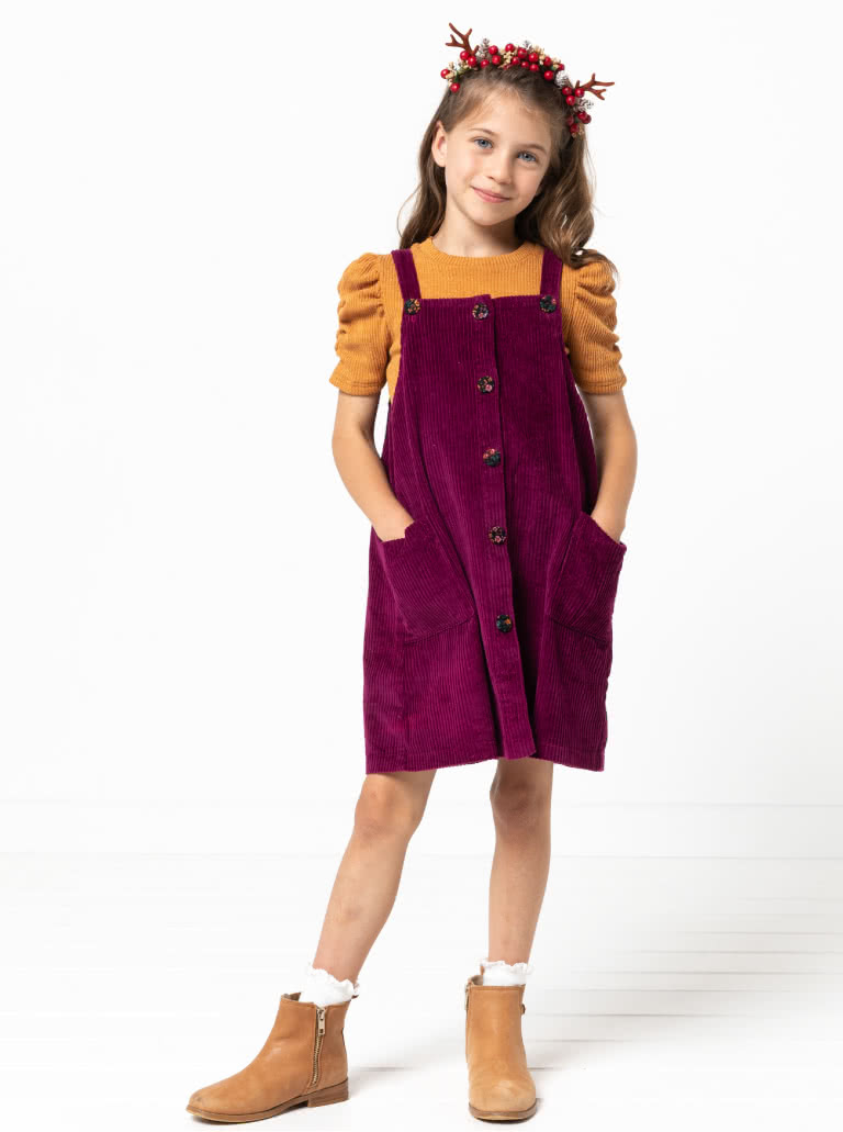 Zoe Kids Pinafore By Style Arc - Slight A-line kids pinafore – wear with a T-shirt for summer or layer with a skivvy and jumper for winter