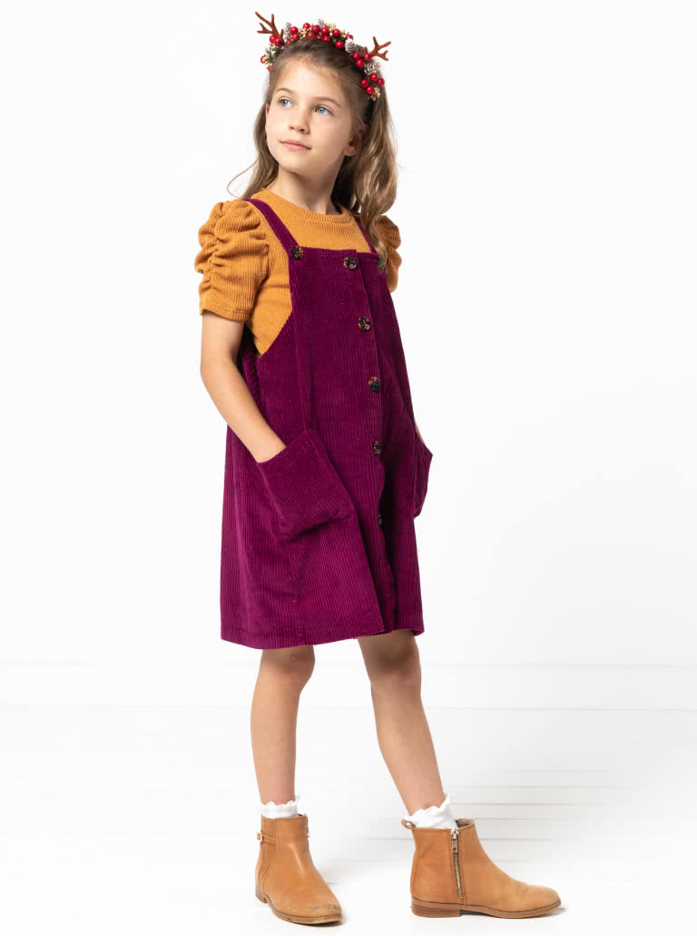 Zoe Kids Pinafore By Style Arc - Slight A-line kids pinafore – wear with a T-shirt for summer or layer with a skivvy and jumper for winter