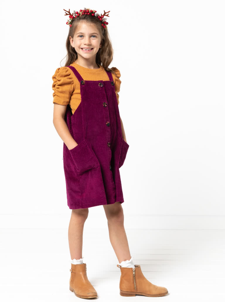 Zoe Kids Pinafore By Style Arc - Slight A-line kids pinafore – wear with a T-shirt for summer or layer with a skivvy and jumper for winter